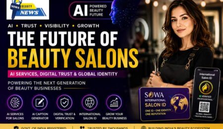 The Future of Beauty Salons featuring SOWA AI Services, AI Caption Generator, International Salon ID, digital trust, salon verification and beauty business growth solutions in India.