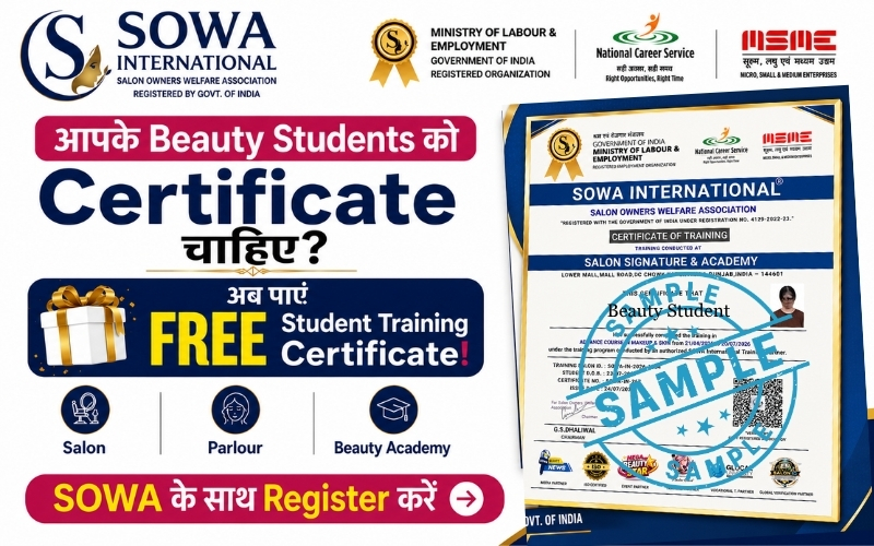 Govt Registered Beauty Course for beauty students with FREE training certificate through SOWA International registration