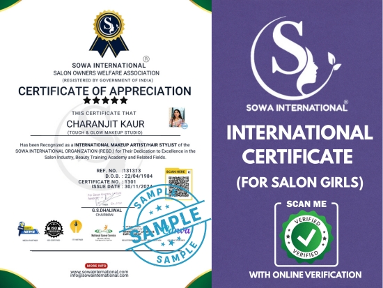 Sowa International Certificate for Makeup Artist, Hair Stylist, and Nail Technician – Approved for Beautician Jobs and Salon Girls in India and Abroad