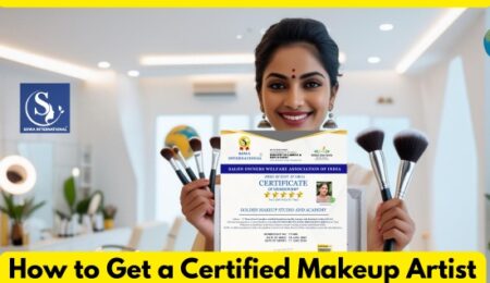 Professional Indian woman getting certified as a freelance makeup artist with legal license from SOWA and MSME registration