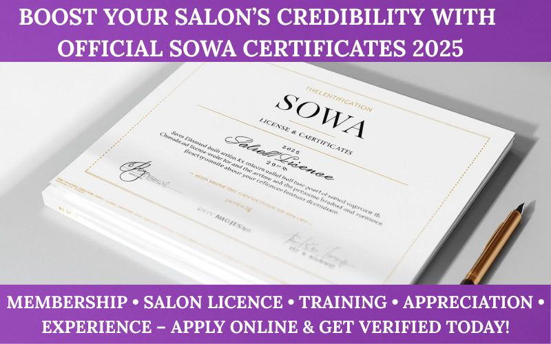 SOWA Registered Salon Licence Certificate 2025 – Official Salon Registration