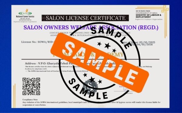 SOWA International Official Salon License Certificate – Registered Salon 2025