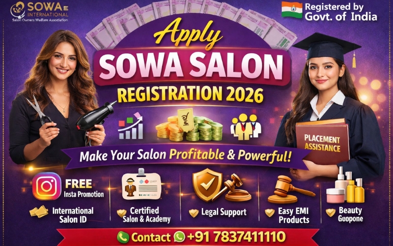 Apply SOWA Salon Registration 2026 with International Salon ID verification system, SOWA certified salon, beauty parlour registration and salon business growth in India