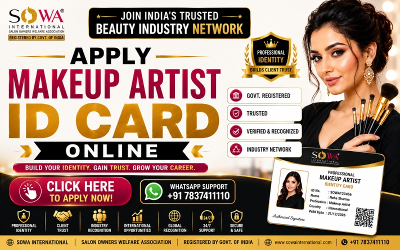 Verified professional makeup artist ID card registration banner for beauty professionals and salon industry members in India.