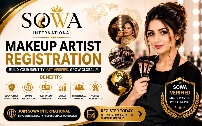 Professional SOWA verified makeup artist registration promotional thumbnail with global beauty industry recognition and professional verification benefits.
