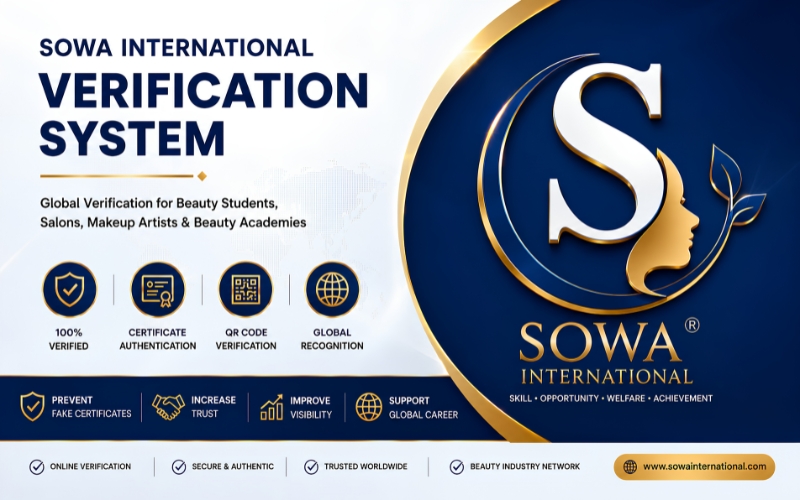 SOWA International digital verification platform for beauty salons, makeup artists, beauty students and beauty academy certificate verification.