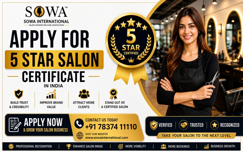 apply for 5 star salon certification India Sowa International salon branding trust growth beauty certification India