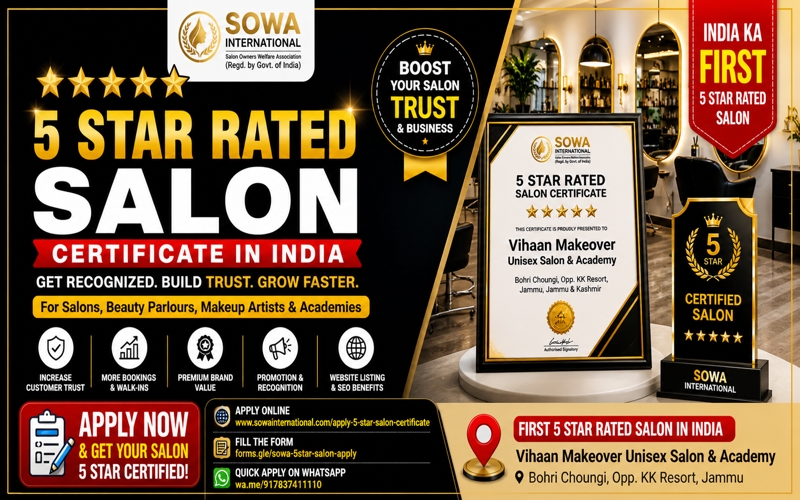 apply for 5 star salon certification India beauty parlour certification Sowa International salon branding trust growth