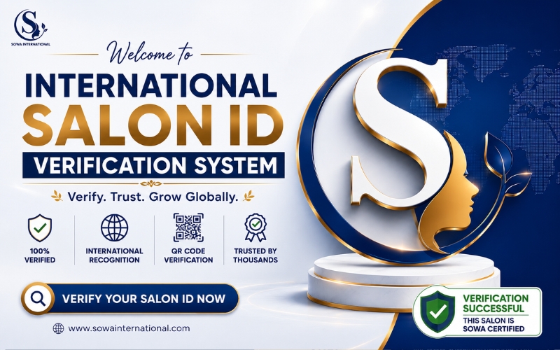 Welcome to International Salon Verification System by SOWA International showing online salon verification results, International Salon ID verification, certified salon status, QR code authentication and verified salon business profile.