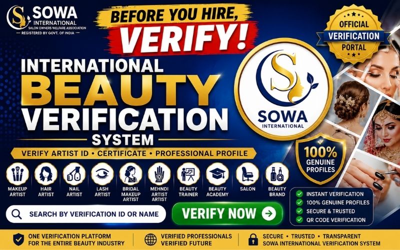 Before You Hire, Verify promotional thumbnail for SOWA International Beauty Verification System featuring Beauty Artist Verification, Salon Verification, Beauty Academy Verification, Makeup Artist Verification, Verification ID search and Certificate Verification.