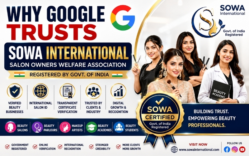 International Beauty Professionals Network thumbnail featuring SOWA International certification, verified beauty professionals, beauty salon owners, beauty parlours, makeup artists, beauty academies, International Salon ID, and global beauty industry recognition.