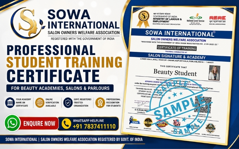 Beauty Student Training Certificate India – SOWA International Professional Training Certificate for Beauty Academy Students