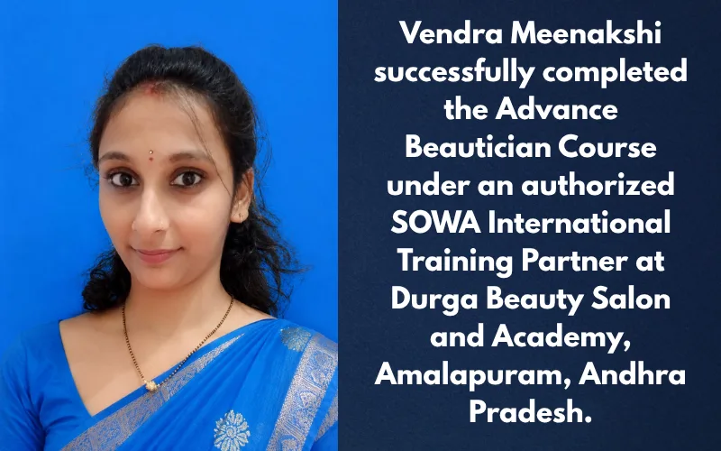 Vendra Meenakshi professional beauty student portrait in blue saree from Amalapuram Andhra Pradesh