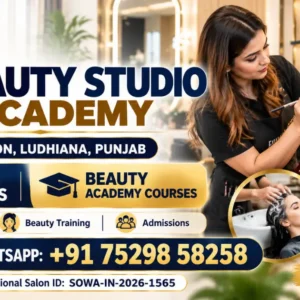 Explore salon services, bridal makeup enquiries, beauty training and academy admission information at KJ Beauty Studio and Academy, Jagraon, Ludhiana, Punjab. Call or WhatsApp +91 75298 58258. Beauty Salon in Jagraon | KJ Beauty Studio and Academy | Sowa Certified